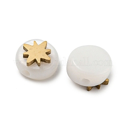 天然シェルフラットラウンドビーズ  304ステンレススチールの星飾り付き  18KGP本金メッキ  6x4mm  穴：0.6mm&nbsp;BSHE-Z004-02