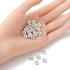 真鍮製ラインストーンスペーサービーズ  グレードA  ストレートフランジ  ロンデル  銀  クリスタルAB  8x3.8mm  穴：1.5mm&nbsp;RB-YW0001-04D-02S