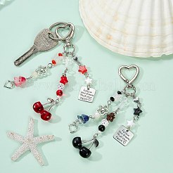2個2色のチェリー樹脂ペンダント装飾  ハート型亜鉛合金製回転留め金付き  ミックスカラー  125mm  1pc /カラー&nbsp;KEYC-SZ0001-23