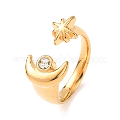 304 Stainless Steel Rhinestone Cuff Open Rings&nbsp;RJEW-E302-05G