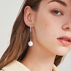 クリア キュービックジルコニア タッセルとイミテーション パール ダングル スタッド ピアス  女性用合金ロングドロップイヤリング  ゴールドカラー  66x15.5mm&nbsp;JE1050A