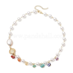 Round Shell Pearl & Natural Keshi Pearl Link Chain Necklaces&nbsp;NJEW-JN05332