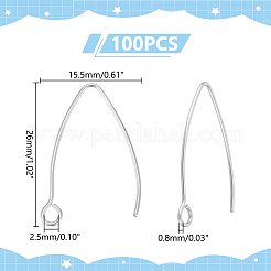 304ステンレススチールピアスフック  耳ワイヤー  水平ループ付き  ステンレス鋼色  26x15.5mm  穴：2.5mm  ピン：0.8mm  100個/箱&nbsp;STAS-UN0058-95P