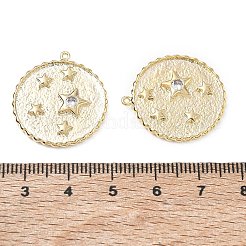 真鍮マイクロパヴェクリアキュービックジルコニアペンダント  スターチャーム付きフラットラウンド  18KGP本金メッキ  25x23x3mm  穴：1mm&nbsp;KK-CBA3EDE-04G
