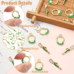 亜鉛合金エナメルトグル留め具10個  チューリップのチャームと花のリング  ゴールドカラー  17~18x5~11x2.5~5mm  穴：1.6~1.8mm&nbsp;FIND-CJ0004-98