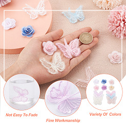 24Pcs 12 Style 3D Rose Organgza Lace Embroidery & Butterfly Ornament Accessories&nbsp;DIY-BT0001-48