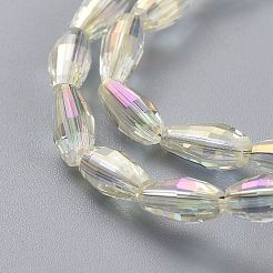 電気メッキガラスビーズ連売り  フル虹メッキ  米の形状  シャンパンイエロー  8.5x4mm  穴：1mm  約72個/連  24.57''（62.4センチメートル）&nbsp;EGLA-H100-FR02