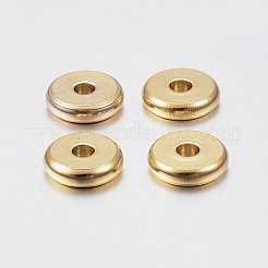 イオンプレーティング（IP）304ステンレススチールスペーサービーズ  ドーナツ  ゴールドカラー  10x3mm  穴：3mm&nbsp;STAS-F135-06G