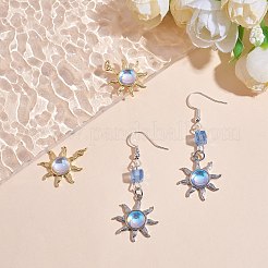 4個2色ガラスペンダント  真鍮製のパーツとジャンプリング付き  太陽  プラチナ·ゴールデン  22.5x20x5.5mm  2個/カラー&nbsp;GLAA-SZ0001-91