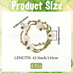 ポリエステル＆リネンフラワーラタン麦わら帽子バンド4個  フローラルホワイト  1100mm  花：40x40x14mm&nbsp;AJEW-CN0004-40A
