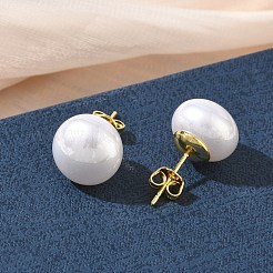 Brass & ABS Plastic Imitation Pearl Stud Earrings for Women&nbsp;PL-CBA760A-14A-G01