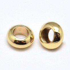 真鍮フラットラウンドスペーサービーズ  ゴールドカラー  7x3mm  穴：3.5mm&nbsp;X-KK-M085-10G-NR