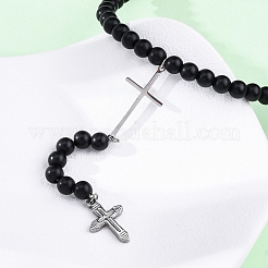 Adjustable Stainless Steel Double Cross Pendant Necklaces&nbsp;NJEW-F336-02P