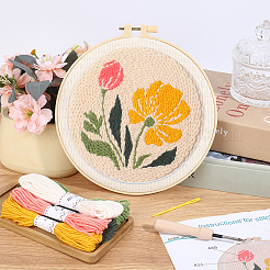 花柄パンチ刺繍スターターキット  刺繍生地と糸を含む  針  パンチペン  スレッダー  刺繍フープ  指示シート  ミックスカラー  295x294x1mm&nbsp;DIY-WH20007-743B
