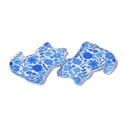 クリアアクリルパーツ  花と猫の形  コーンフラワーブルー  38x28x2.5mm  穴：1.5mm&nbsp;ENAM-D045-05E-03