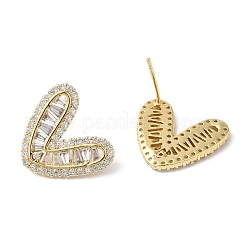 Heart Brass Micro Pave Cubic Zirconia Stud Earrings&nbsp;EJEW-F316-17G