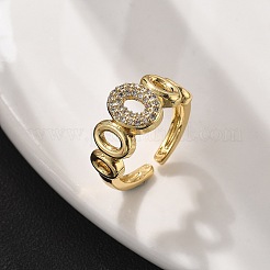 Oval Brass Micro Pave Clear Cubic Zirconia Cuff Rings for Women&nbsp;RJEW-S622-09G