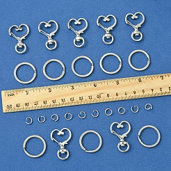 DIYジュエリー作りのパーツキット  合金製ハート型回転留め具付き  304ステンレス/鉄製スプリットキーリング  プラチナ＆ステンレス鋼色  35x24x6mm  穴：9x5mm  25x2.6mm&nbsp;DIY-FS0008-11P
