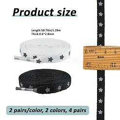 4組2色星柄ポリエステル靴ひも  靴アクセサリー用  ミックスカラー  1290x8x0.6~2.8mm  2ペア/カラー&nbsp;AJEW-FH0006-80