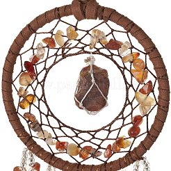Iron Gemstone Woven Web/Net with Feather Pendant Decorations&nbsp;AJEW-A047-01