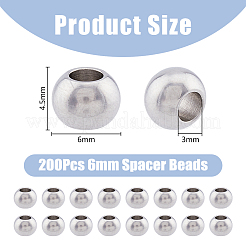 201ステンレススチールスペーサービーズ200個  ロンデル  ステンレス鋼色  6x4.5mm  穴：3mm  200個/箱&nbsp;STAS-DC0015-02