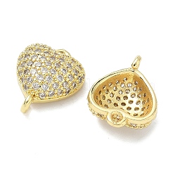 Brass Micro Pave Clear Cubic Zirconia Heart Connector Charms&nbsp;KK-I476-16G