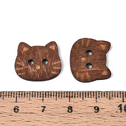 猫の形をした木製ボタン  2穴  染め  ココナッツブラウン  15.5x18x2mm  穴：2~2.2mm&nbsp;BUTT-T013-11A