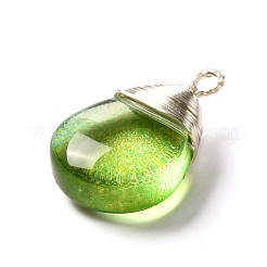 ガラスチャーム  銅のアクセサリーワイヤーを使って  ティアドロップ  ミックスカラー  16x10x5mm  穴：1.2~1.8mm&nbsp;X-PALLOY-JF00856