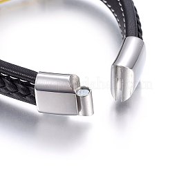 レザーコードブレスレット  304ステンレススチール製マグネット留め具付き  頭蓋骨とフルール・ド・リス  アンティークシルバー＆ステンレス鋼の色  8-5/8インチ（22cm）  12~14x6~9mm&nbsp;BJEW-G603-20