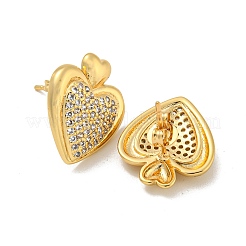Heart Brass Pave Clear Cubic Zirconia Stud Earrings for Women&nbsp;EJEW-N054-39G