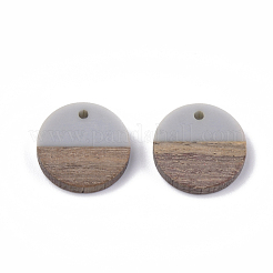 樹脂＆ウォールナットウッドペンダント  フラットラウンド  ライトグレー  18x3.5mm  穴：1.5mm&nbsp;RESI-S358-02C-11