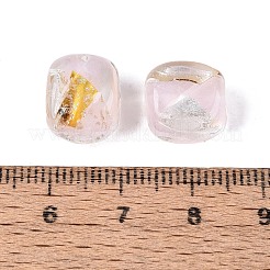 手作りのゴールド＆シルバーの箔ガラスビーズ  長方形  多面カット  ミスティローズ  11~12x10~11x10~11mm  穴：1~1.5mm&nbsp;FOIL-Q003-01A