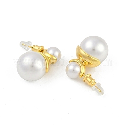 丸型真鍮ダングルスタッドピアス  プラスチック模造パールと  22KGP本金メッキ  25x14mm&nbsp;EJEW-Q391-25G