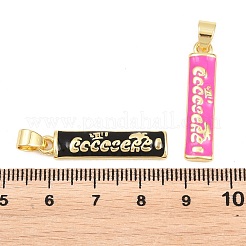 真鍮製エナメルペンダント  文字チャーム付きの長方形  18KGP本金メッキ  ミックスカラー  29x6.5x3mm  穴：6x4mm&nbsp;KK-A297-08G
