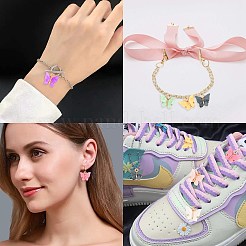 ライトゴールドメッキのアクリルチャーム  蝶  ミックスカラー  12.2~14x14.2~16.5x3~3.2mm  穴：1.6~1.8mm  6色  4個/カラー  合計24個/箱&nbsp;PALLOY-SC0002-58
