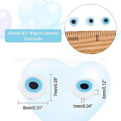 2連売り手作りのイーブルアイランプワークビーズ連売り  ハート  ホワイト  6~7x8x3mm  穴：1mm  約47~49個/連  13.19~13.98インチ（33.5~35.5cm）&nbsp;LAMP-FH0001-08A