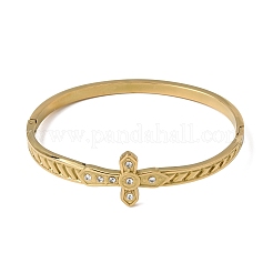 304 Stainless Steel Crystal Rhinestone Religion Cross Hinged Cuff Bangles for Women&nbsp;SA-CBA61B8-13G
