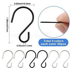 鉄製S字フック90個（3色）  ミックスカラー  27x16.5x1.2mm  30個/カラー&nbsp;IFIN-SP0001-48