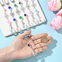 7Pcs 7 Colors Flower Alloy & Glass Teardrop Car Hanging Ornaments&nbsp;HJEW-SC0002-72