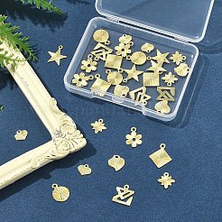 32個8スタイルラックメッキ真鍮チャーム  長持ちメッキ  鉛フリー＆カドミウムフリー  18KGP本金メッキ  混合図形  7~13.5x7.5~12.5x0.5~1mm  穴：1~1.2mm  4個/スタイル&nbsp;KK-FS0001-53