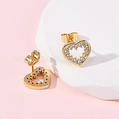 Brass Micro Pave Clear Cubic Zirconia Heart Stud Earrings&nbsp;EJEW-K267-29G