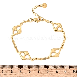 女性用304ステンレススチールリンクブレスレット  18KGP本金メッキ  菱形  7.09インチ（18cm）&nbsp;BJEW-G784-01G-01