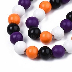 Halloween Spray Painted Natural Wood Beads Strands&nbsp;WOOD-S053-55E
