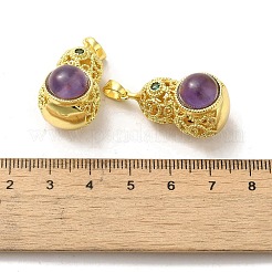 天然石アメジストペンダント  ひょうたんのチャーム  長持ちメッキ  ゴールドカラー  29x15.5x18.5mm  穴：6x3.5mm&nbsp;KK-K362-05G