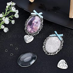 DIYジュエリー作成キット  チベット合金ブローチカボションベゼルのセッティングを含む  チベット風合金ハートペンダント  304ステンレススチール丸カン  ちょう結びアクセサリー  ガラスカボション  アンティークシルバー＆ステンレス鋼の色  ペンダント：6個/箱&nbsp;DIY-CA0002-90