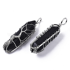 Natural Dyed & Heated Black Agate Big Wire Wrapped Pointed Pendants&nbsp;G-T133-P02A