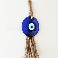 Flat Round with Evil Eye Glass Pendant Decorations&nbsp;EVIL-PW0002-06