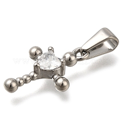 キュービックジルコニア付き304ステンレススチールペンダント  クロスチャーム  ステンレス鋼色  20.5x14x4.5mm  穴：7x3mm&nbsp;STAS-Z113-04P