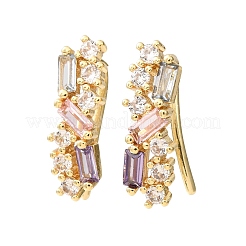 真鍮製パヴェキュービックジルコニアスタッドクローラーピアス  18KGP本金メッキ  カドミウムフリー＆鉛フリー  長持ちメッキ  ラックめっき  長方形  17.5x5.5x8.5mm&nbsp;KK-CBAA351-23G-02