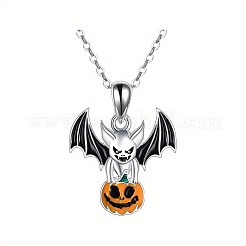 ハロウィン用合金エナメルコウモリとカボチャのペンダントネックレス  黒とオレンジ  アンティークシルバー  17.72インチ（45cm）&nbsp;WG6D1E5-01
